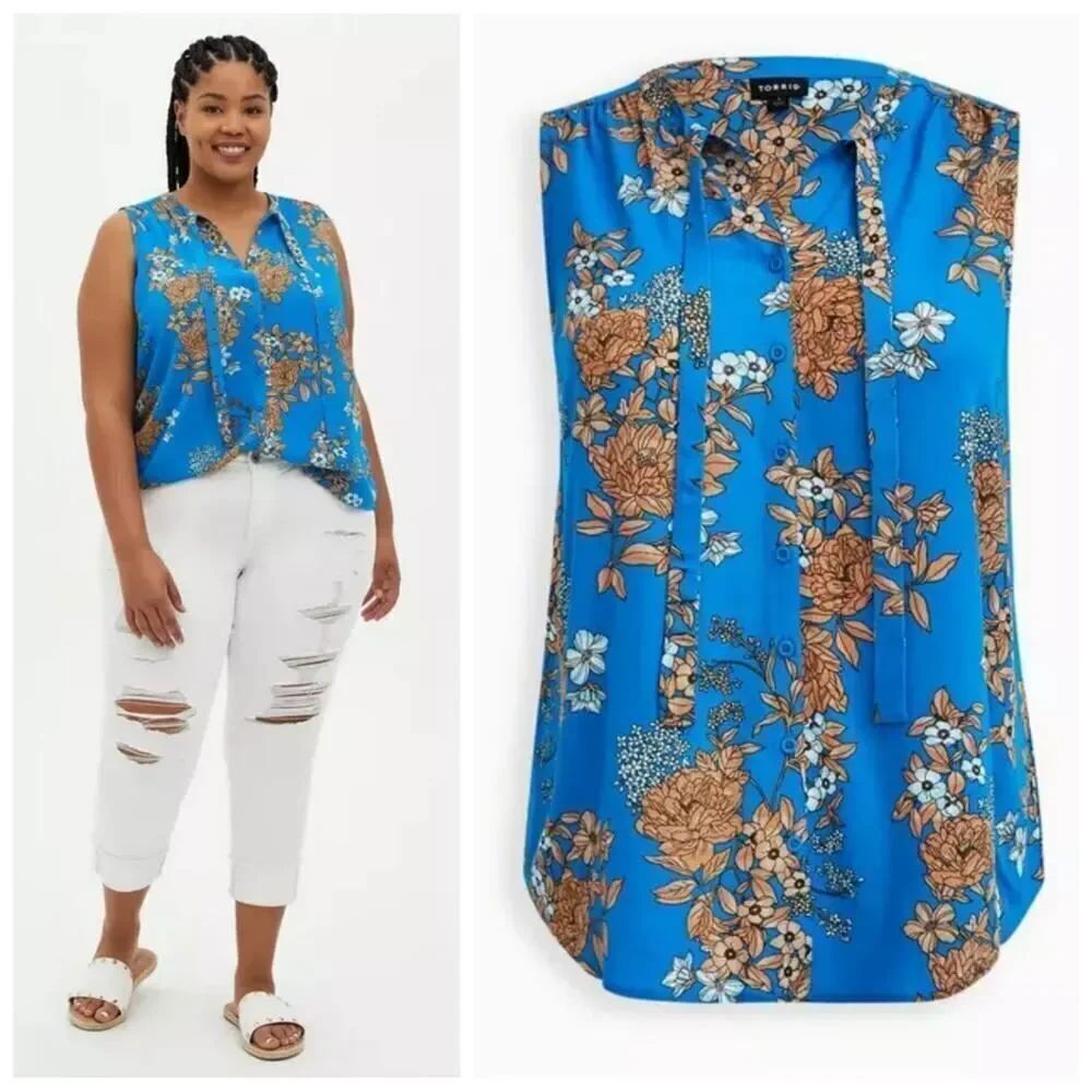 Torrid Crepe Tie-Front Floral Button-Up Sleeveless Top sz 3